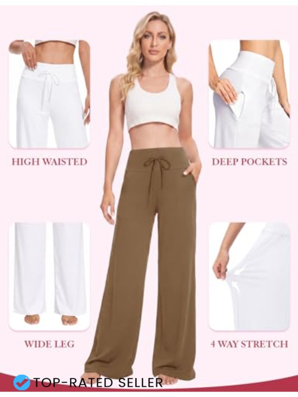 Wide Leg Yoga Pants for Women with Pockets High Waist Stretch 3 Pack - Picture 4 of 6